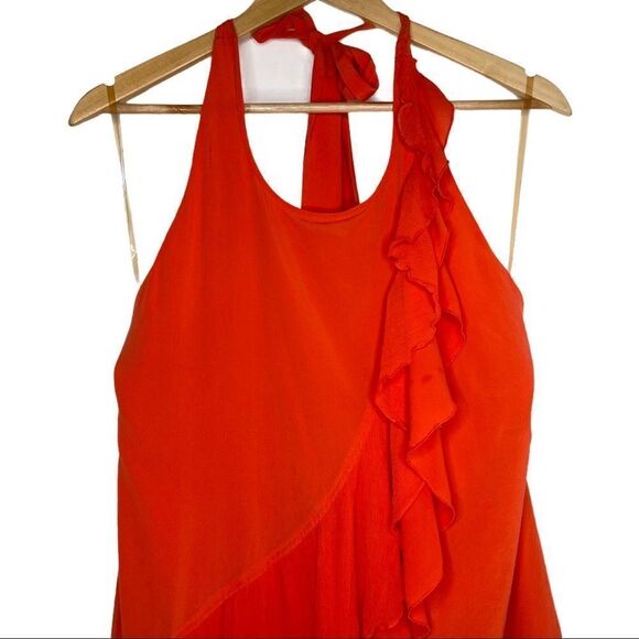 Alice + Olivia Orange Halter Ruffle Tie Top Medium - Picture 3 of 5